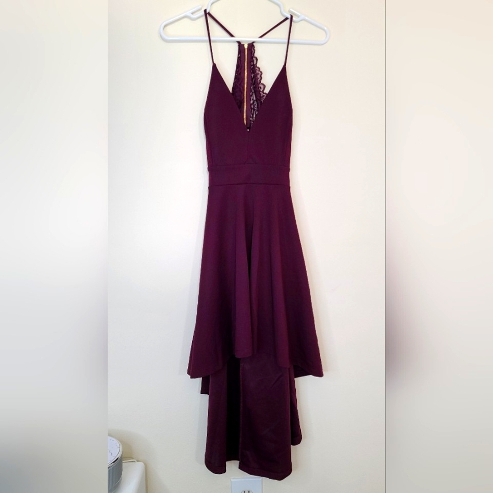 High-low Deep plum Windsor Lace Back Dress